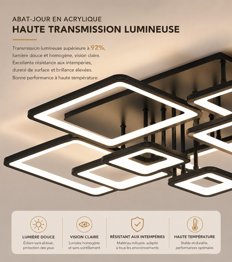 Plafonnier Géométrique Aluminium Noir Mat Minimaliste Design Moderne - Salle de Bain Salon Chambre — Hexo