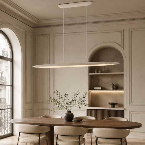 Lustre Suspension Anneau Métal Blanc Épuré Wabi-Sabi Design - Salon Salle à Manger — Cerco