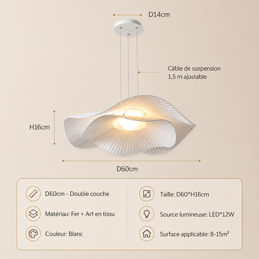 Suspension Vague Tissu Blanc Minimaliste Design - Chambre Salon Cuisine — Houle