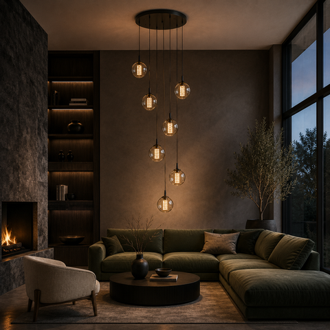 Lustre Suspension Boules Verre Transparent et Métal Chromé - Salon Salle à Manger — Grappe