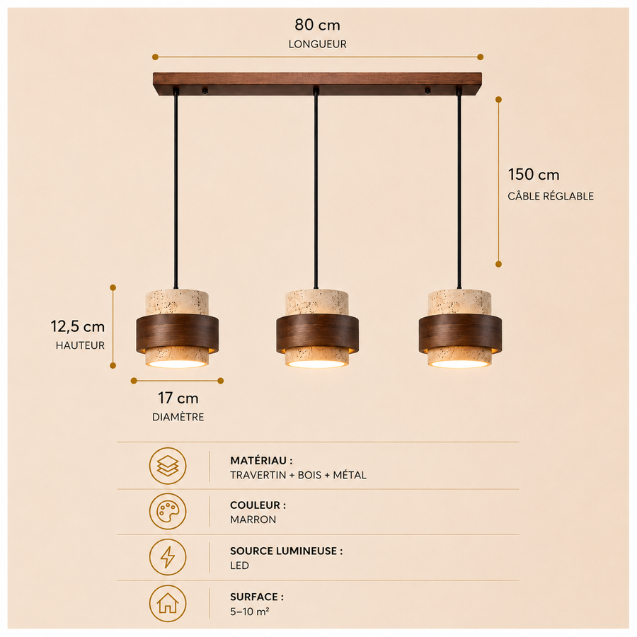 Suspension Cylindre Bois Foncé et Béton Brut - Chambre Salon Cuisine — Fuseau