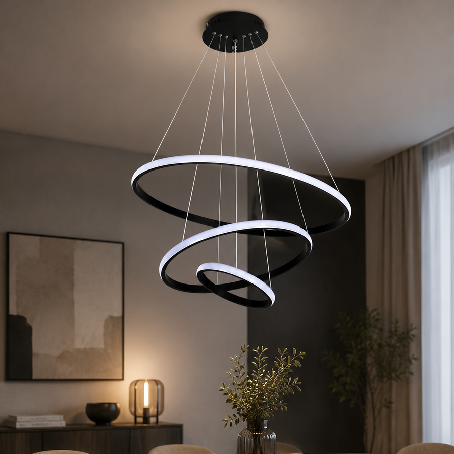 Suspension Anneaux Métal Noir et Blanc Minimaliste Design - Cuisine Salon Salle à Manger — Rondo