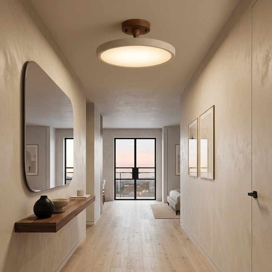 Plafonnier Anneau Bois Naturel et Métal Noir - Salon Chambre Salle à Manger — Canopus