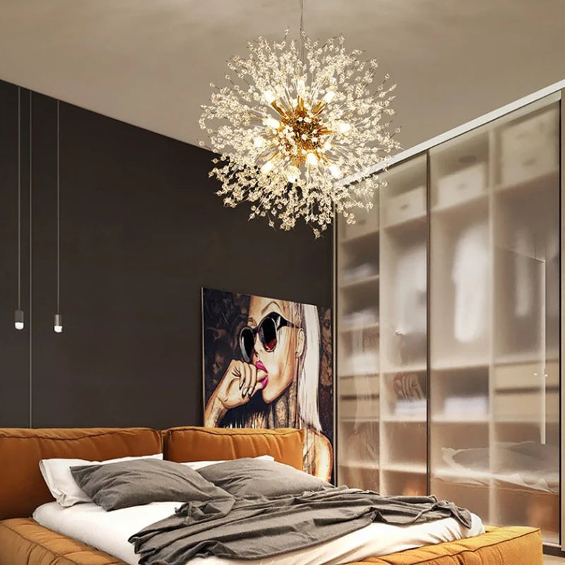 Lustre Suspension Sphère Cristal Étincelant et Métal Doré - Salon Salle à Manger — Novus