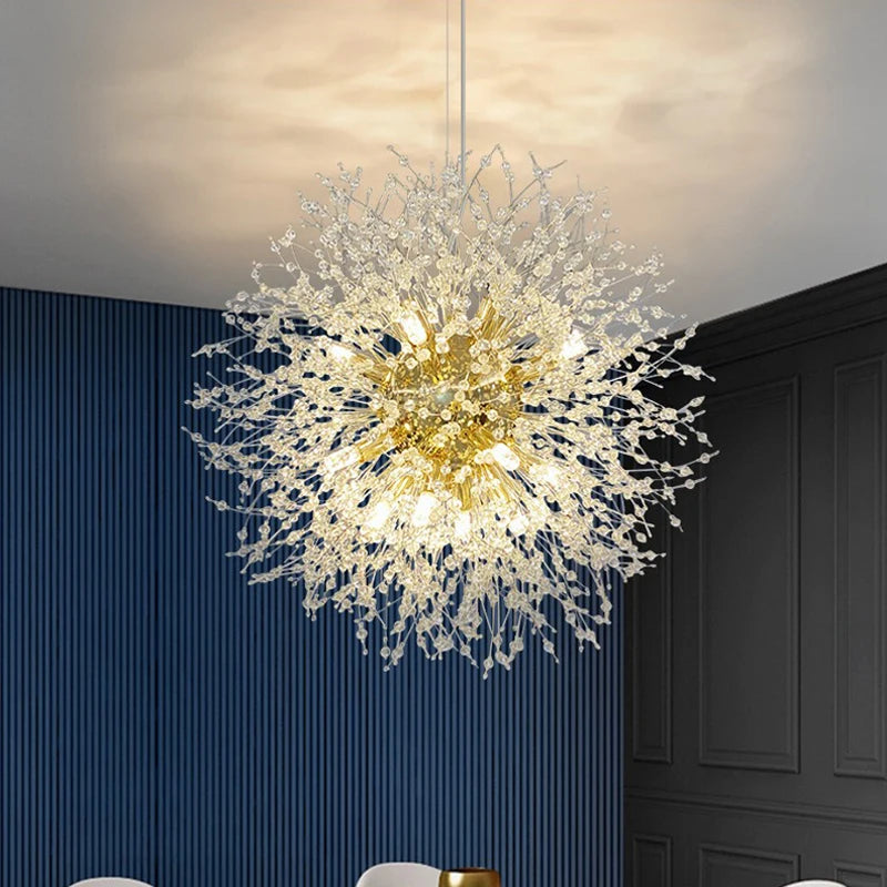 Lustre Suspension Sphère Cristal Étincelant et Métal Doré - Salon Salle à Manger — Novus