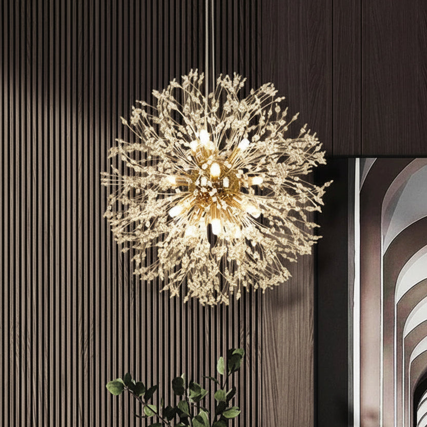 Lustre Suspension Sphère Cristal Étincelant et Métal Doré - Salon Salle à Manger — Novus