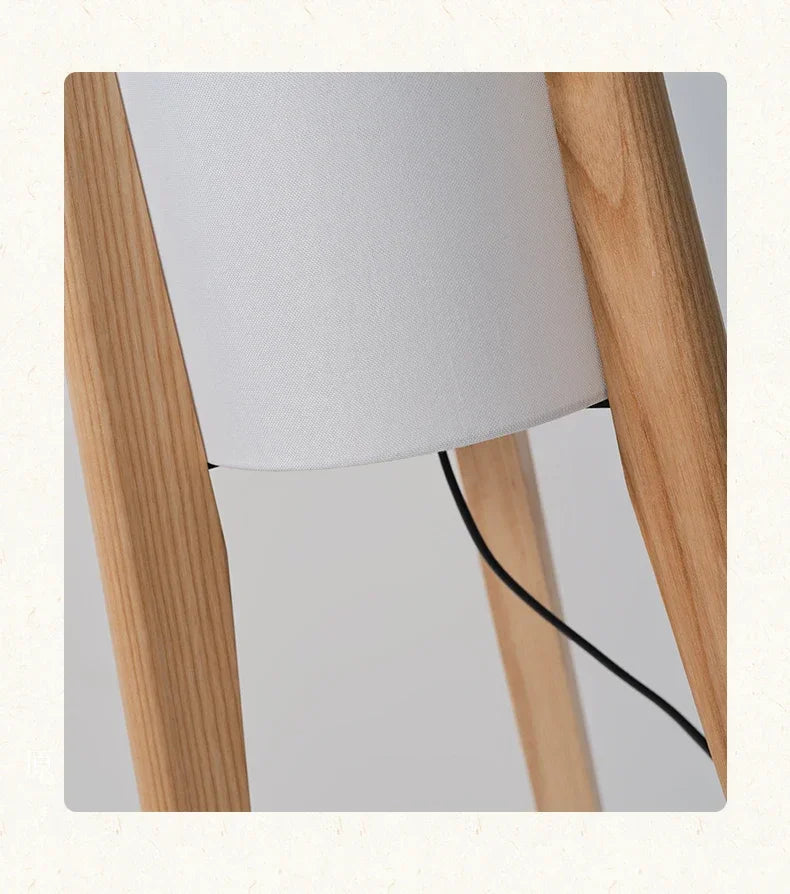 Lampadaire Cylindre Tissu Blanc et Bois Naturel - Salon Bureau Chambre — Canna