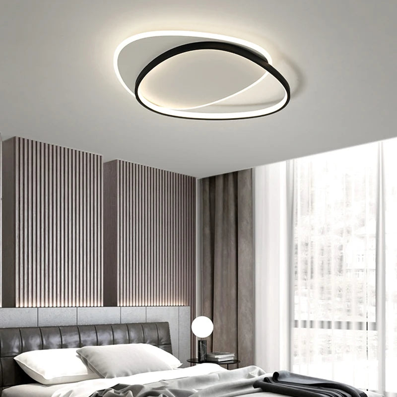 Plafonnier Anneaux Métal Noir et Blanc Minimaliste Design Moderne - Salle de Bain Salon Chambre — Horos