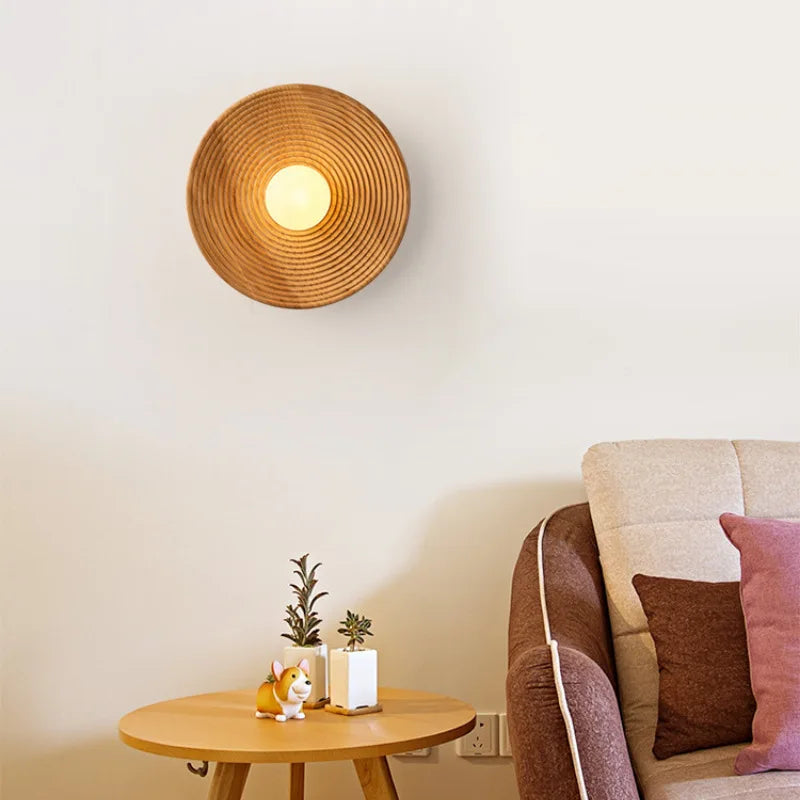 Applique Murale Bois Naturel Disque Rond Texturé Ronde - Chambre Salon Salle de Bain — Éclat