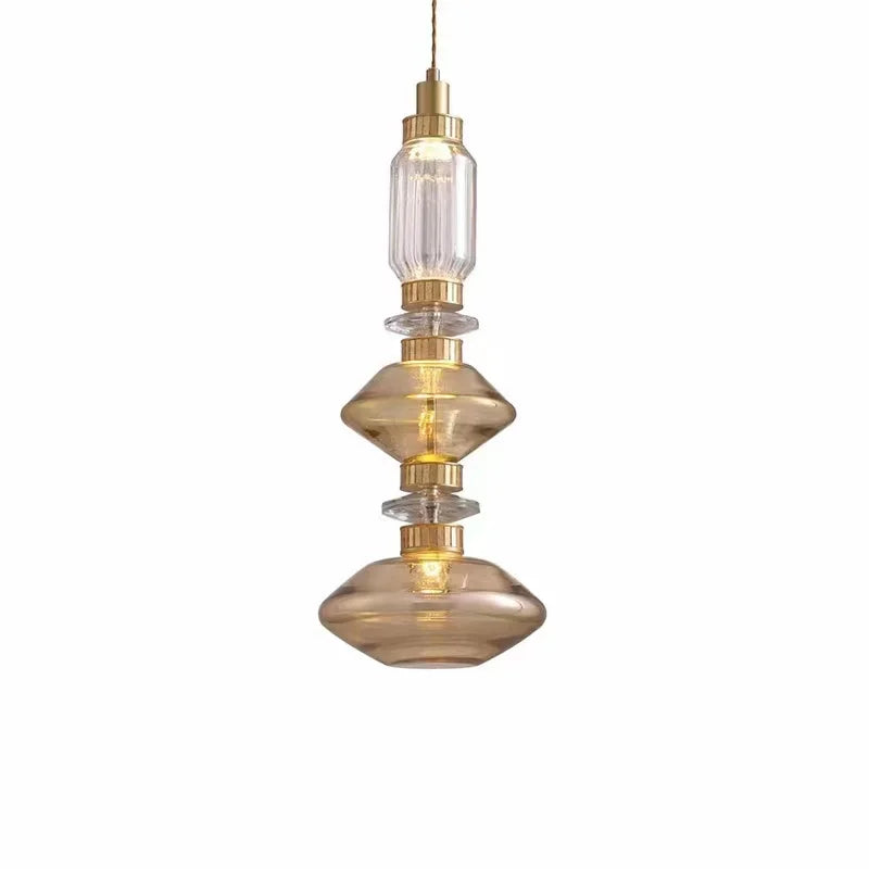 Lidia Cylindres Verre Facetté Ambre et Transparent