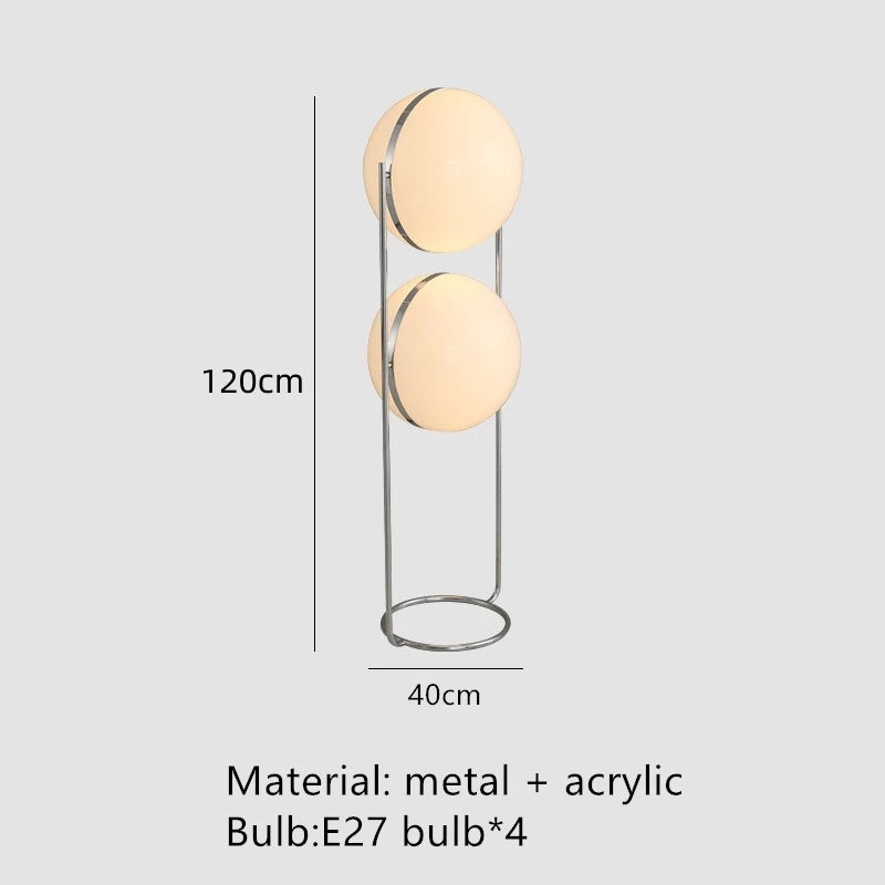 Lampadaire Sphère Verre Opalin et Métal Chromé Minimaliste Design - Salon Bureau Chambre — Orbe