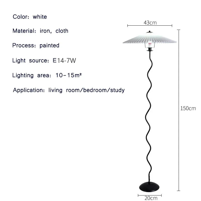 Lampadaire Spirale Métal Noir et Abat-Jour Plissé - Salon Bureau Chambre — Spiro