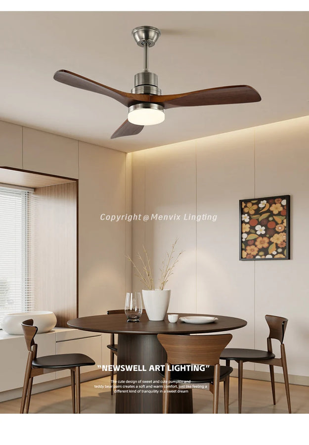 Ventilateur de Plafond Bois 3 Pales avec Éclairage
