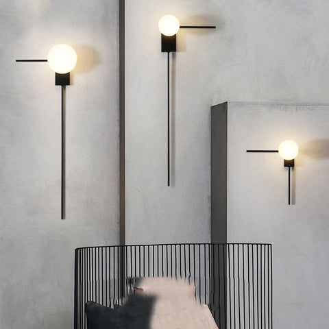 Applique Murale Sphère Verre Opalin Minimaliste Noir Mat Design Moderne - Chambre Salle de Bain Salon — Casimir