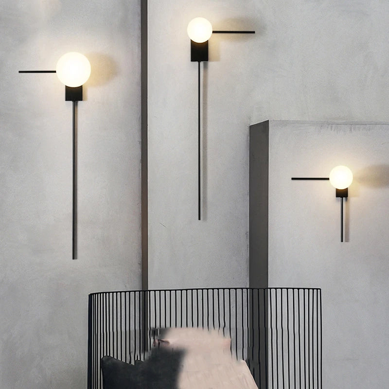 Applique Murale Sphère Verre Opalin Minimaliste Noir Mat Design Moderne - Chambre Salle de Bain Salon — Casimir