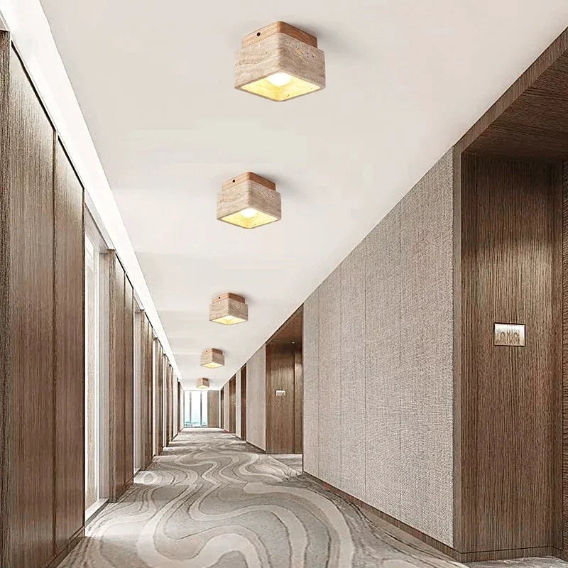 Plafonnier Cube Pierre Naturelle Minimaliste Design Moderne - Salon Chambre Salle à Manger — Luxo