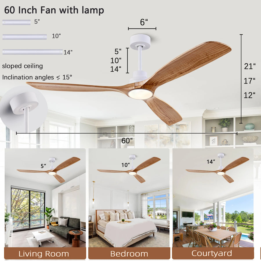 Ventilateur de Plafond Bois Naturel avec Éclairage