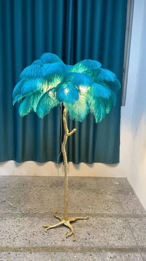 Lampadaire Plumes Blanches et Métal Doré Art Déco - Salon Bureau Chambre — Aigrette