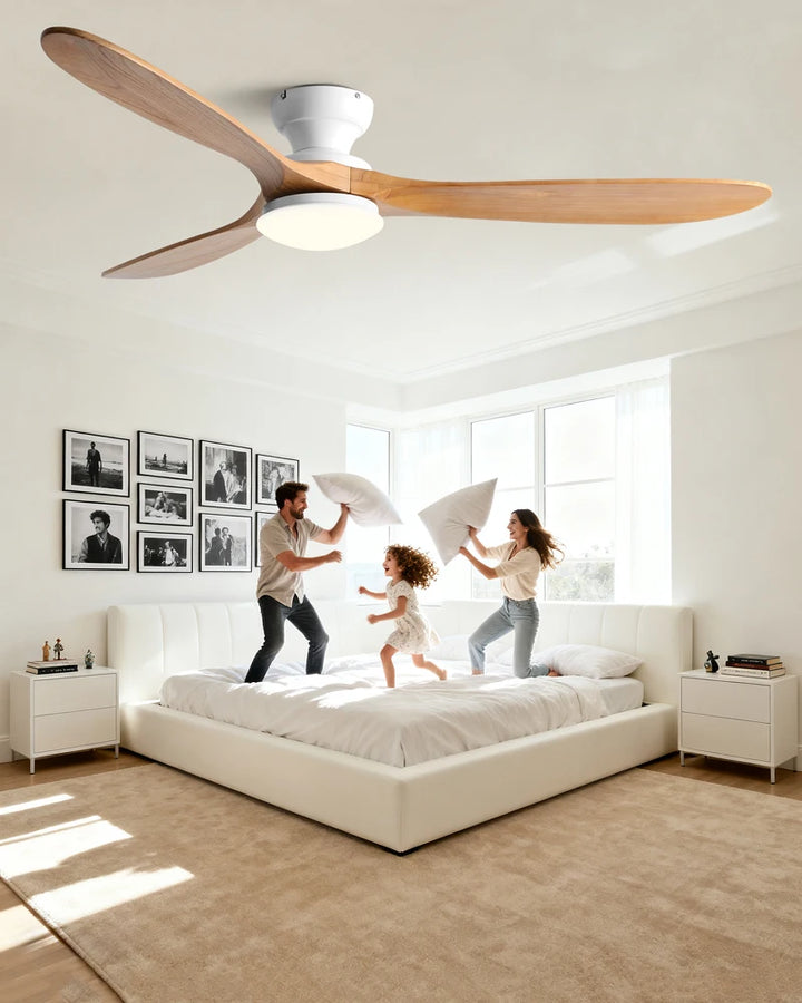 Ventilateur de Plafond Bois Massif avec Éclairage LED
