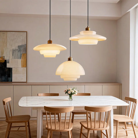 Suspension Dôme Verre Transparent et Opalin Minimaliste Design - Chambre Salon Cuisine — Tramonto