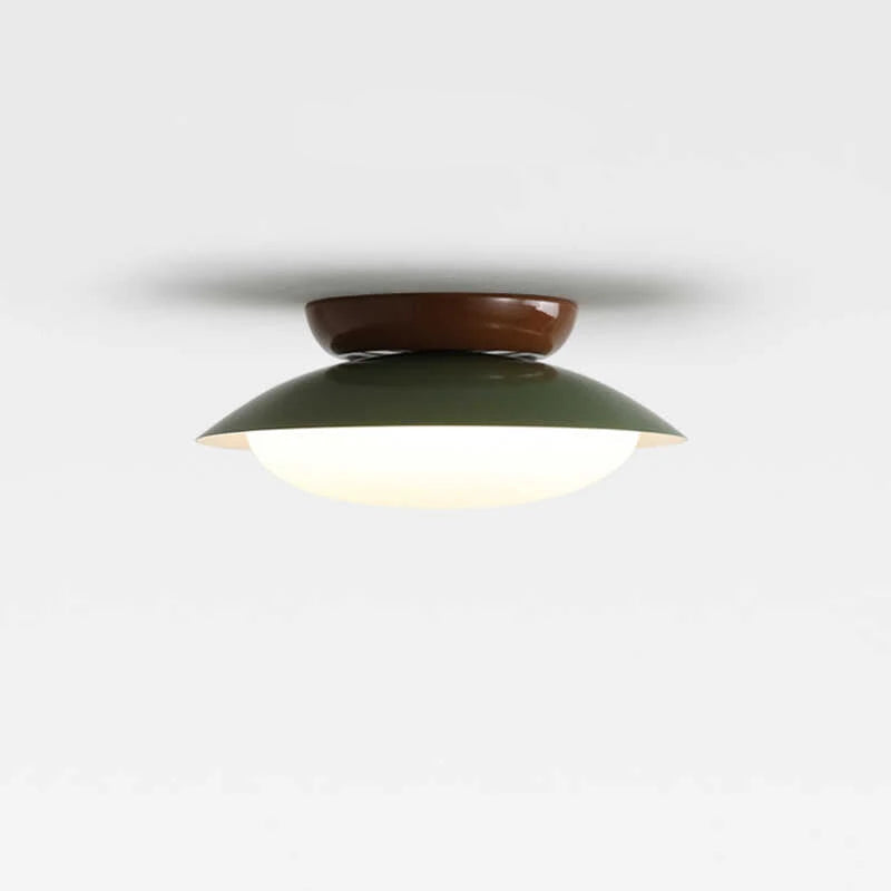 Plafonnier Soucoupe Céramique Vert Olive et Brun - Salle de Bain Salon Chambre — Lazuli