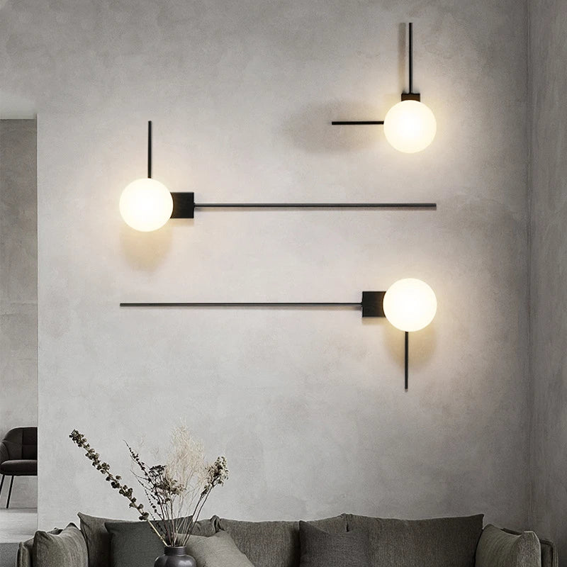 Applique Murale Sphère Verre Opalin Minimaliste Noir Mat Design Moderne - Chambre Salle de Bain Salon — Casimir