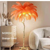 Lampadaire Feuillage Plumes Blanches et Métal Doré Art Déco - Salon Bureau Chambre — Folium