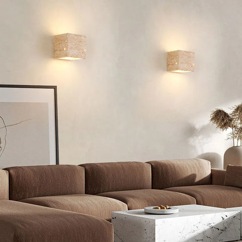Applique Murale Demi-Sphère Céramique Beige et Bois - Chambre Salon Salle de Bain — Luna
