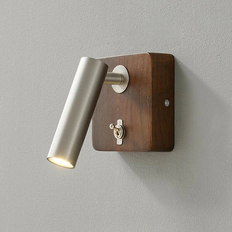 Applique Murale Cylindre Laiton et Bois Noyer Épuré Design Moderne - Chambre Salle de Bain Salon — Prisme