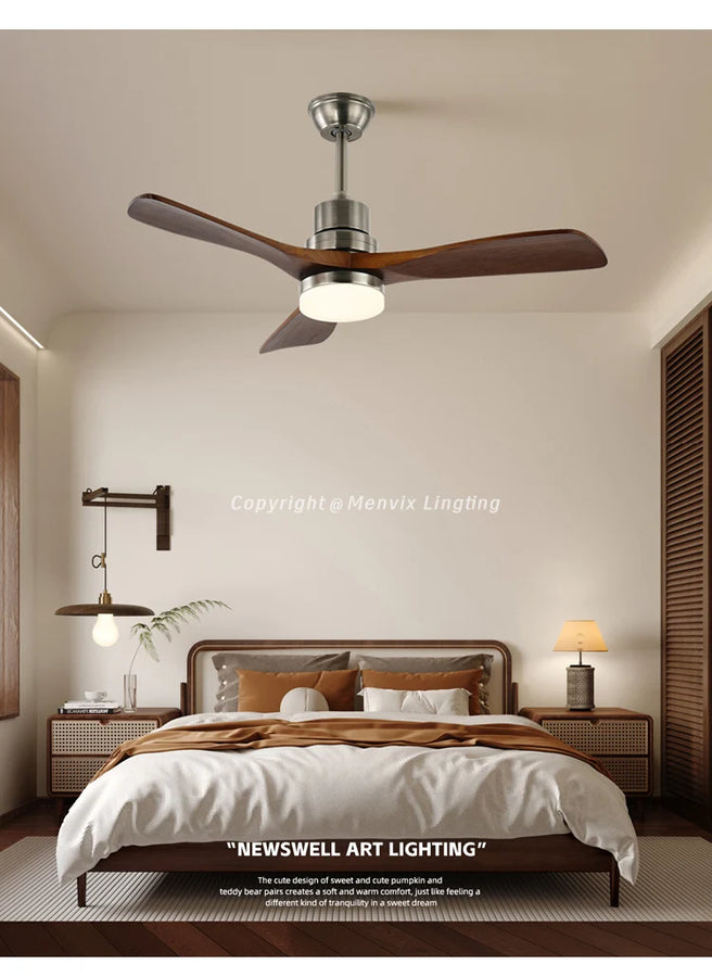 Ventilateur de Plafond Bois 3 Pales avec Éclairage