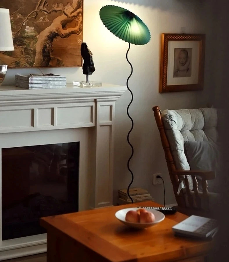 Lampadaire Spirale Métal Noir et Abat-Jour Plissé - Salon Bureau Chambre — Spiro