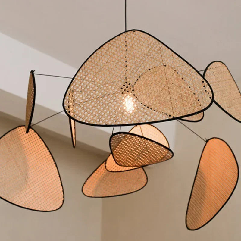 Lustre Suspension Pétales Rotin Naturel Contemporain Design - Salon Salle à Manger — Orika