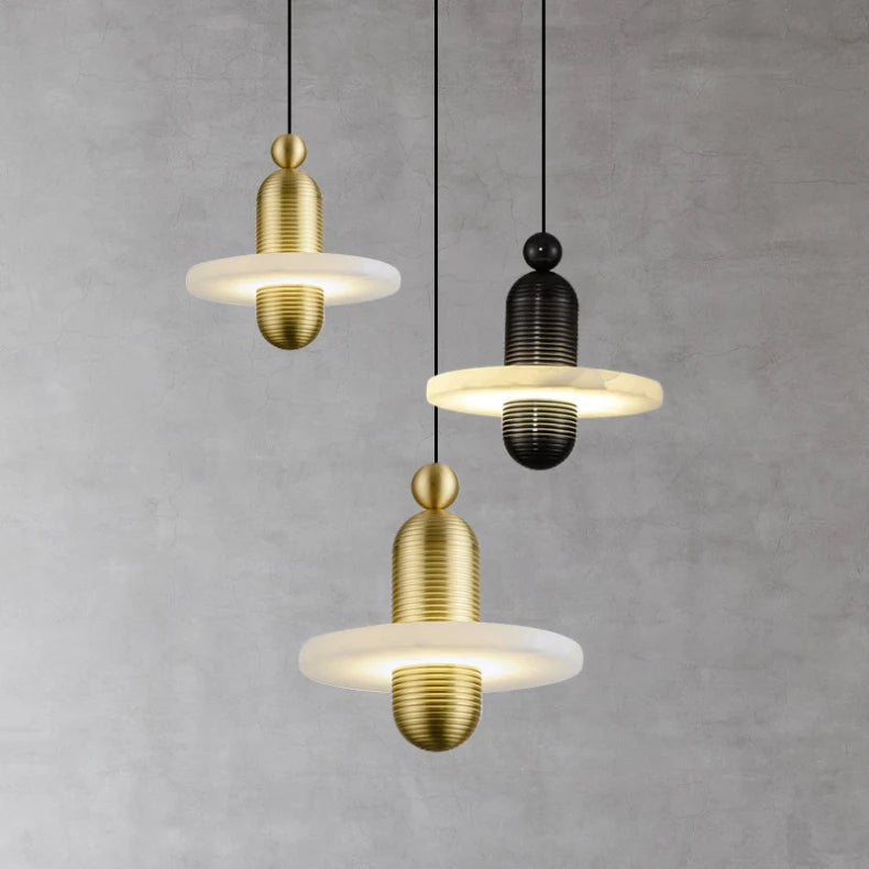 Suspension Cylindre Laiton et Marbre Blanc Art Déco - Chambre Salon Cuisine — Arabella