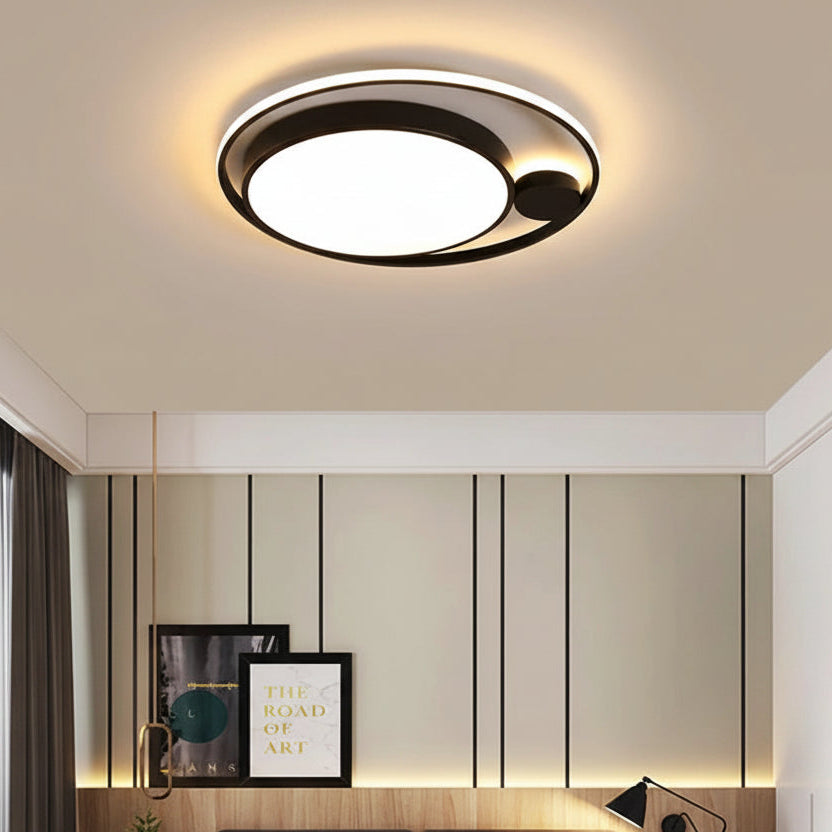Plafonnier Anneau Métal Noir et Blanc Minimaliste Design Moderne - Salle de Bain Salon Chambre — Platino