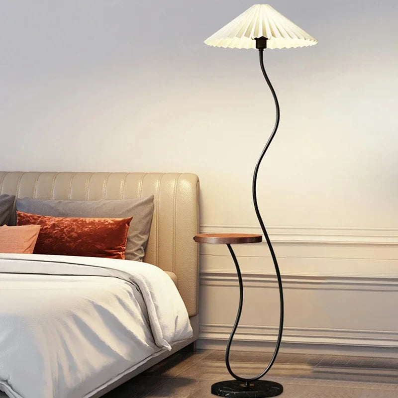 Lampadaire Spirale Métal Noir et Abat-Jour Plissé Blanc - Salon Bureau Chambre — Helix