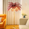 Lampadaire Feuillage Plumes Blanches et Métal Doré Art Déco - Salon Bureau Chambre — Folium