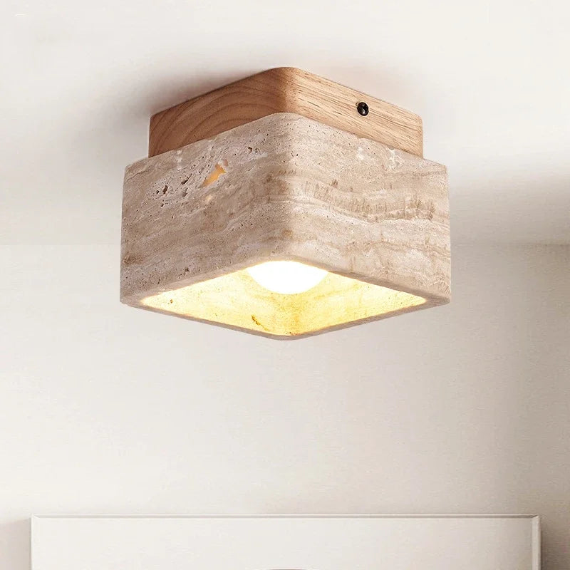 Plafonnier Cube Pierre Naturelle Minimaliste Design Moderne - Salon Chambre Salle à Manger — Luxo