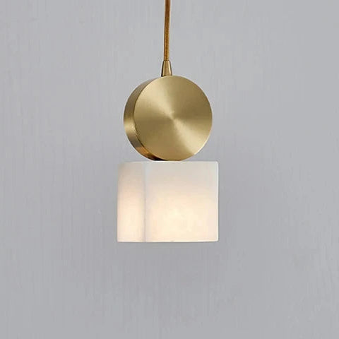 Suspension Cylindre Laiton et Albâtre Blanc Minimaliste Design - Chambre Salon Cuisine — Lucca