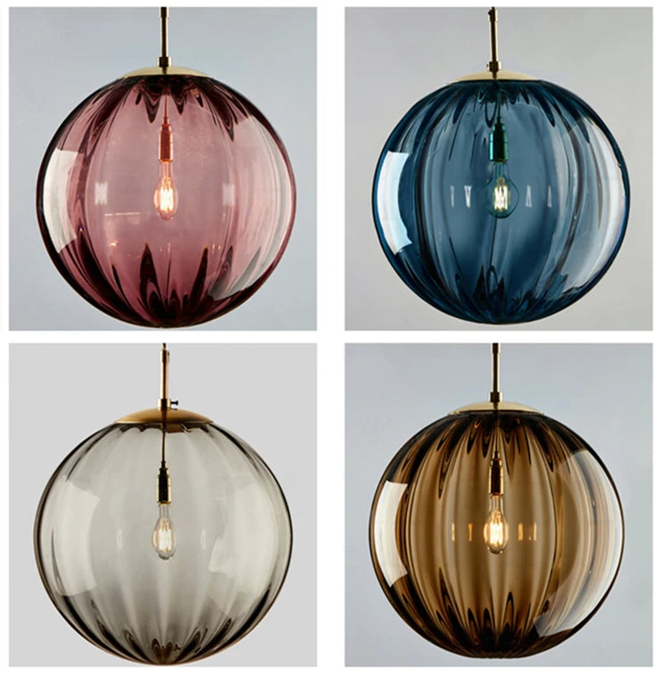Suspension Sphère Verre Coloré et Laiton Épuré Design Boule - Cuisine Salon Salle à Manger — Mimosa