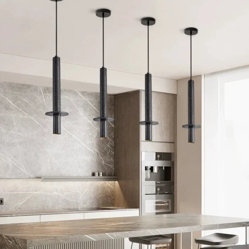 Suspension Cylindre Acier Noir Mat Minimaliste Design - Chambre Salon Cuisine — Vivace
