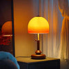 Lampe de Table Dôme Verre Ambré et Bois Sombre - Chambre Bureau Salon — Voûte