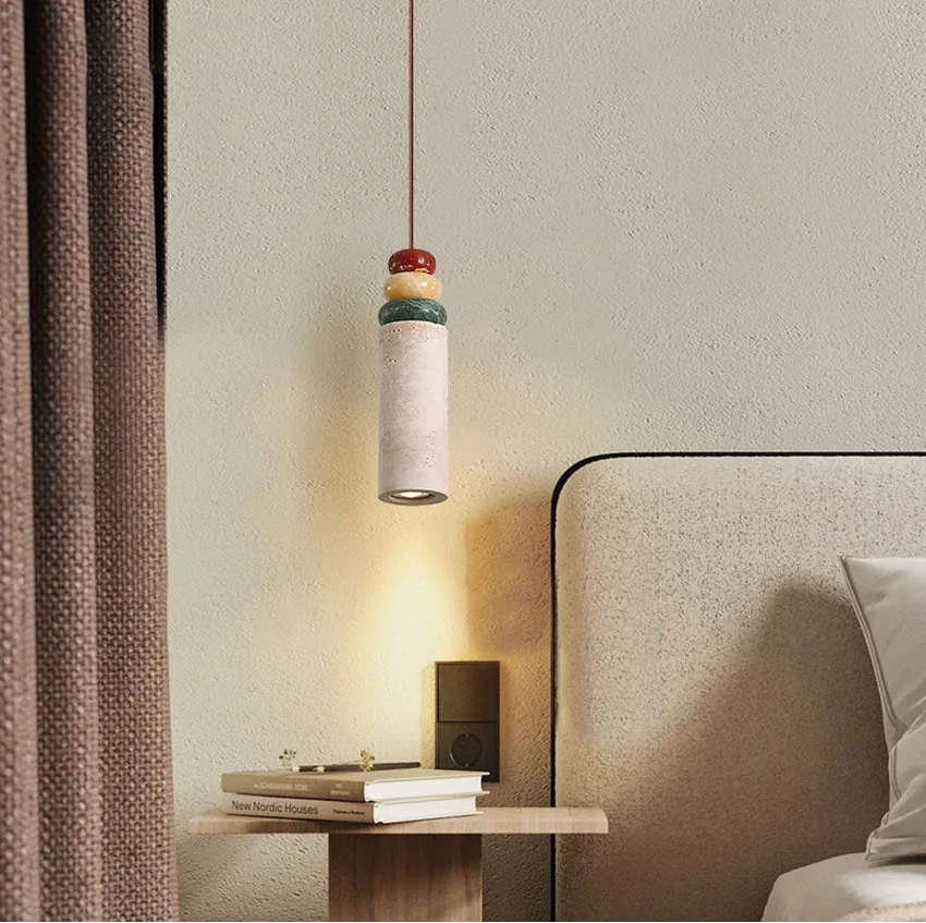 Suspension Cylindre Pierre Empilée Multicolore Nordique Design - Chambre Salon Cuisine — Incandeo