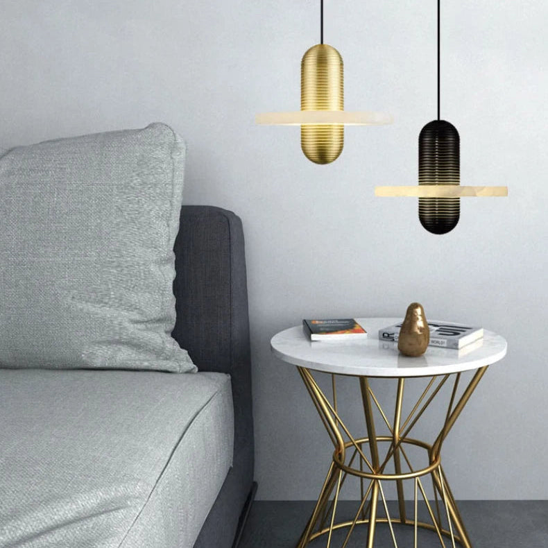 Suspension Cylindre Laiton et Marbre Blanc Art Déco - Chambre Salon Cuisine — Arabella