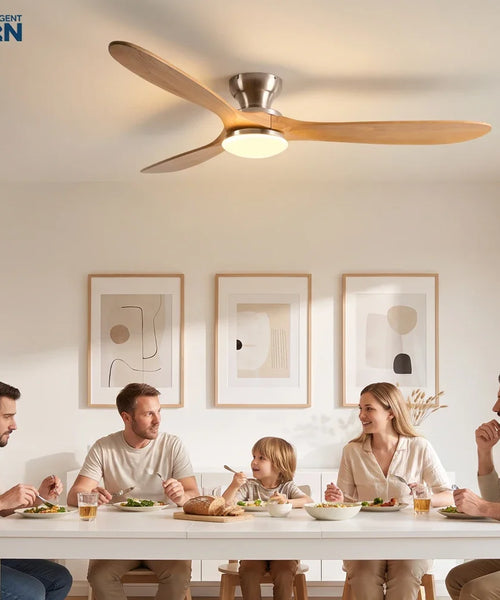 Ventilateur de Plafond Bois Massif avec Éclairage LED