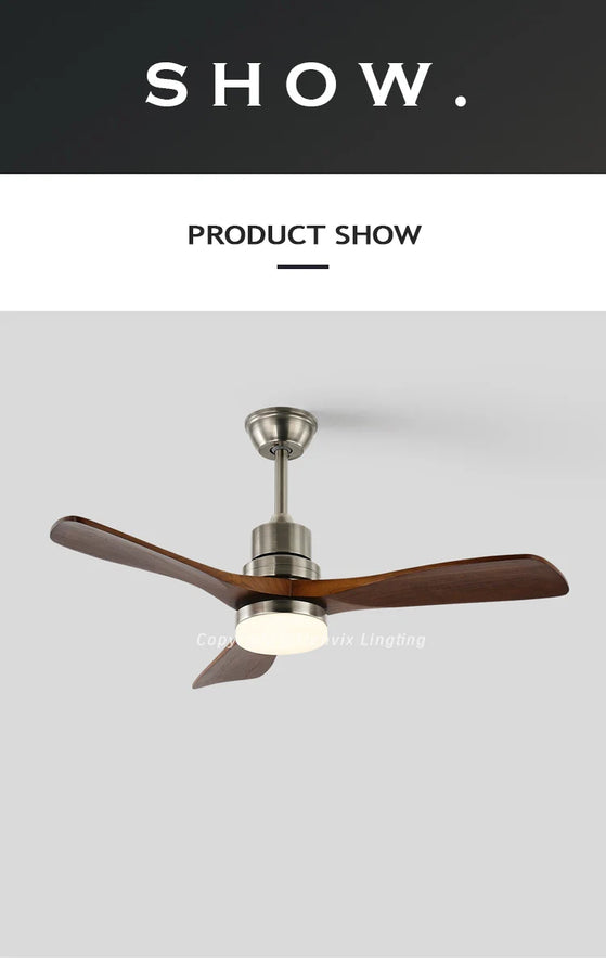 Ventilateur de Plafond Bois 3 Pales avec Éclairage