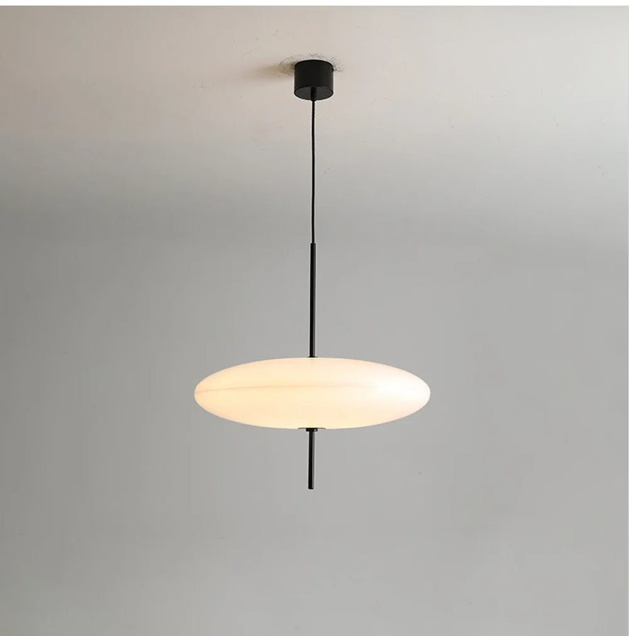 Suspension Disque Métal Noir et Verre Opalin - Chambre Salon Cuisine — Xenon