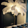 Lampadaire Feuillage Plumes Blanches et Métal Doré Art Déco - Salon Bureau Chambre — Folium