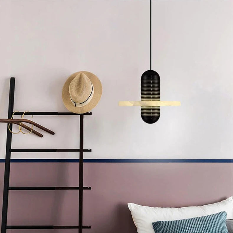 Suspension Cylindre Laiton et Marbre Blanc Art Déco - Chambre Salon Cuisine — Arabella