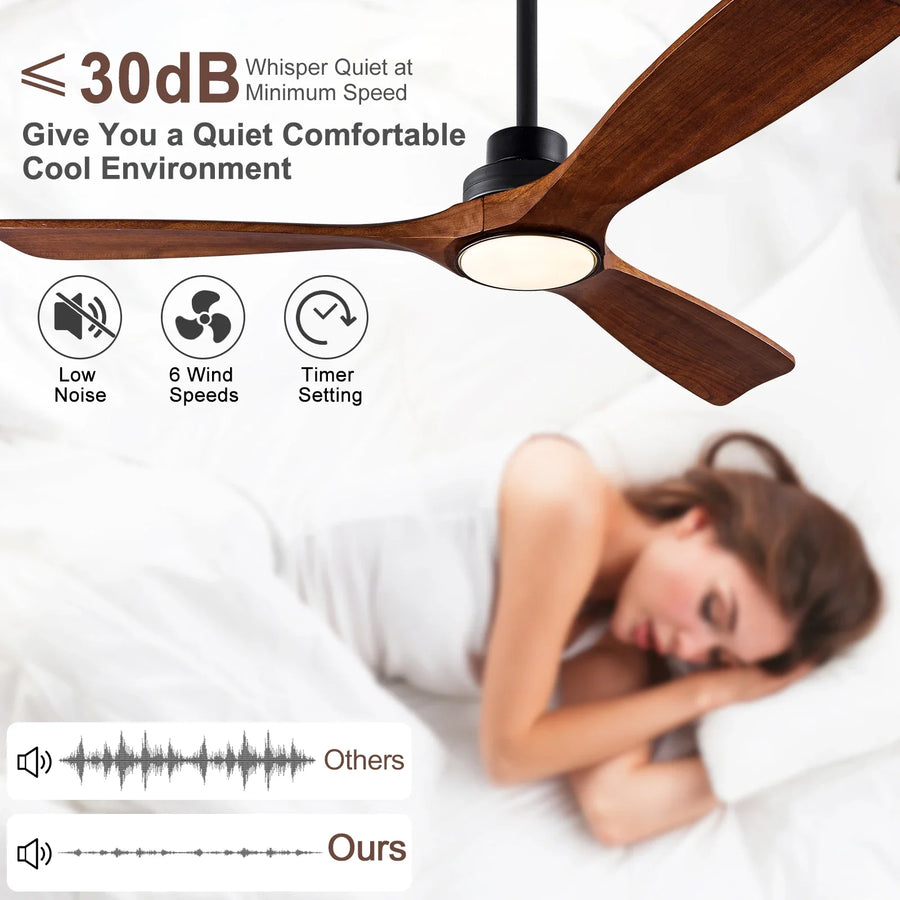 Ventilateur de Plafond Bois Silencieux avec Éclairage