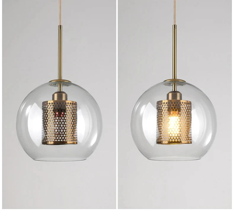 Emmanuel Sphère Verre Transparent et Laiton Doré
